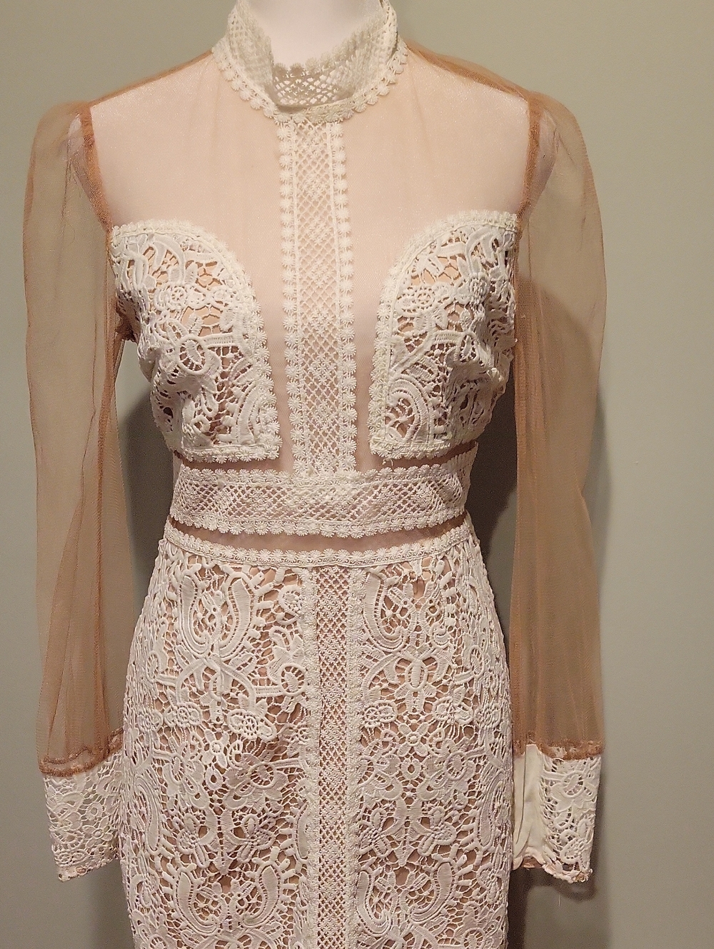 Lace, Illusion Long-Sleeve Mini Dress